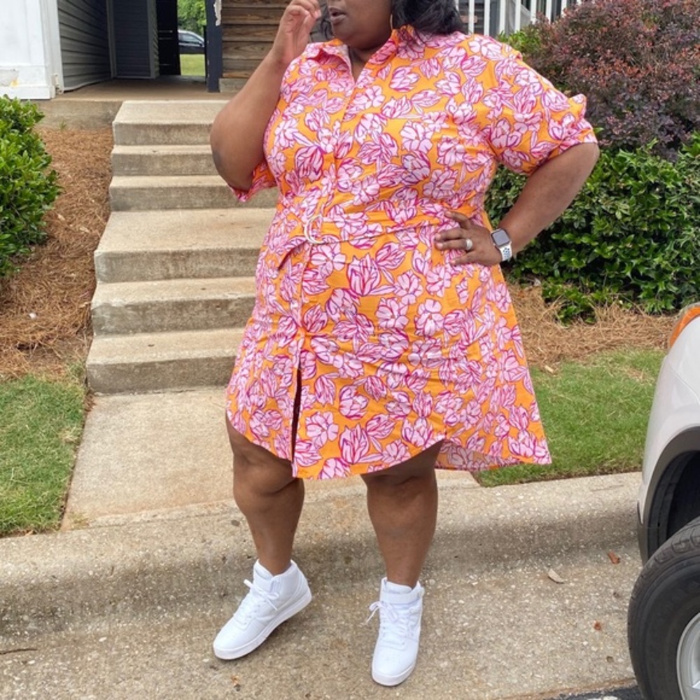 Eloquii Floral Belted Shirt Dress